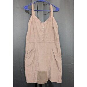 Japna Brown Button Front Pullover Smocked Brown Mini Dress Pockets XL